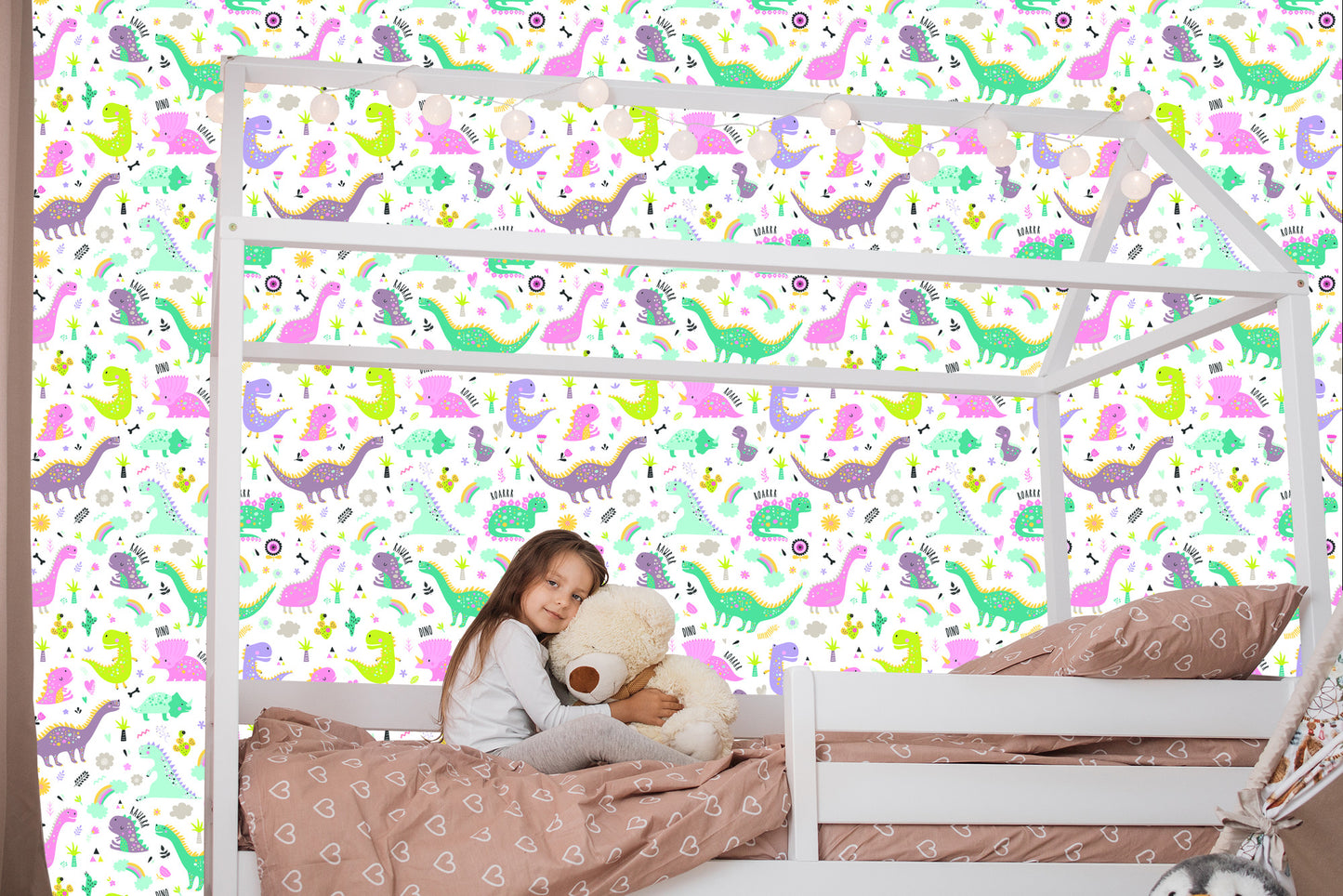 Wallpaper For Children. Dinosaurs. Flowers. Cacti