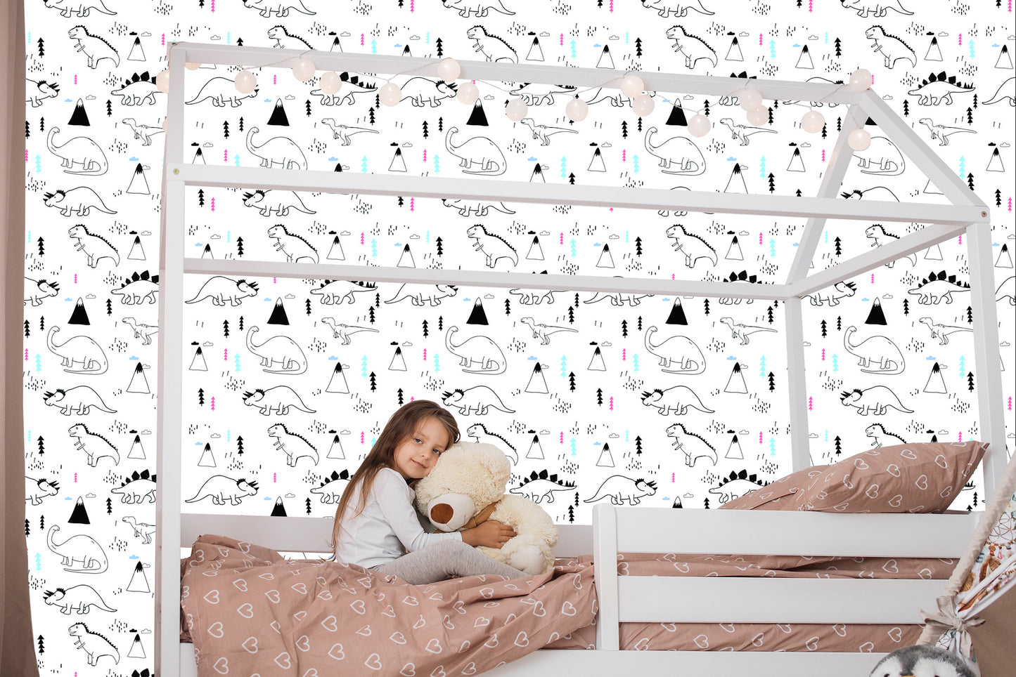 Wallpaper For Children. Dinosaurs. Clouds. Trees
