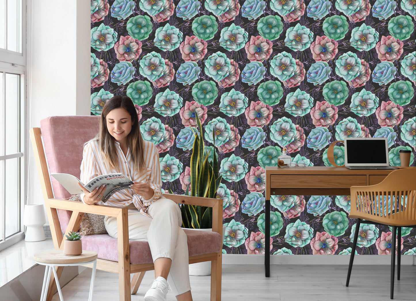 Wallpaper Colorful Anemones Painted With Watercolor