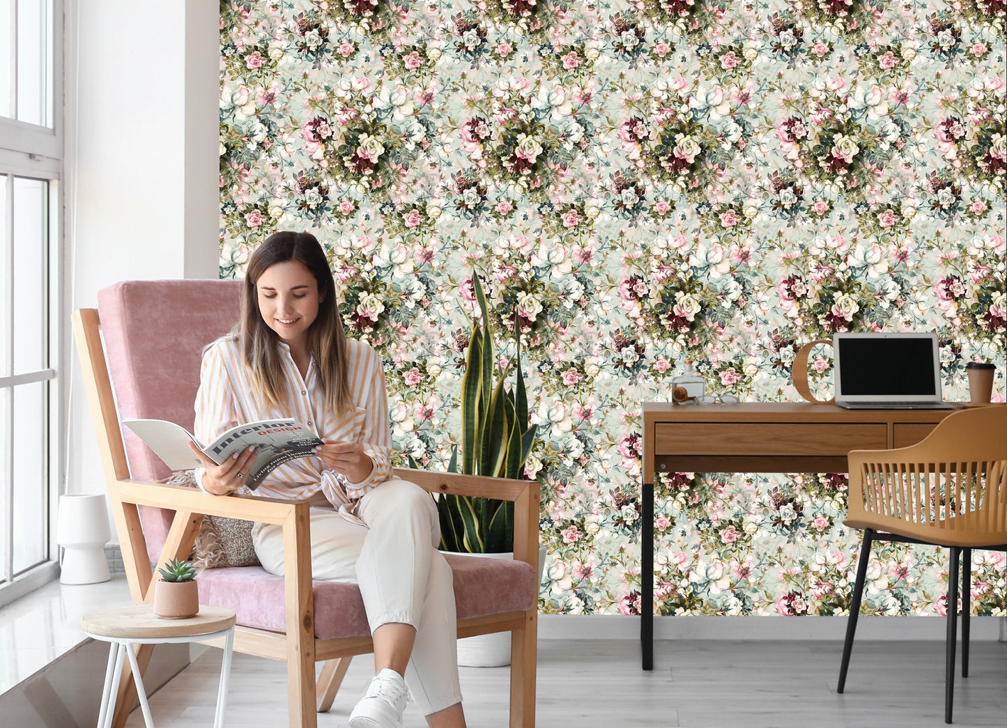 Wallpaper For Bedroom Roses Flowers Leaves Nature 3D