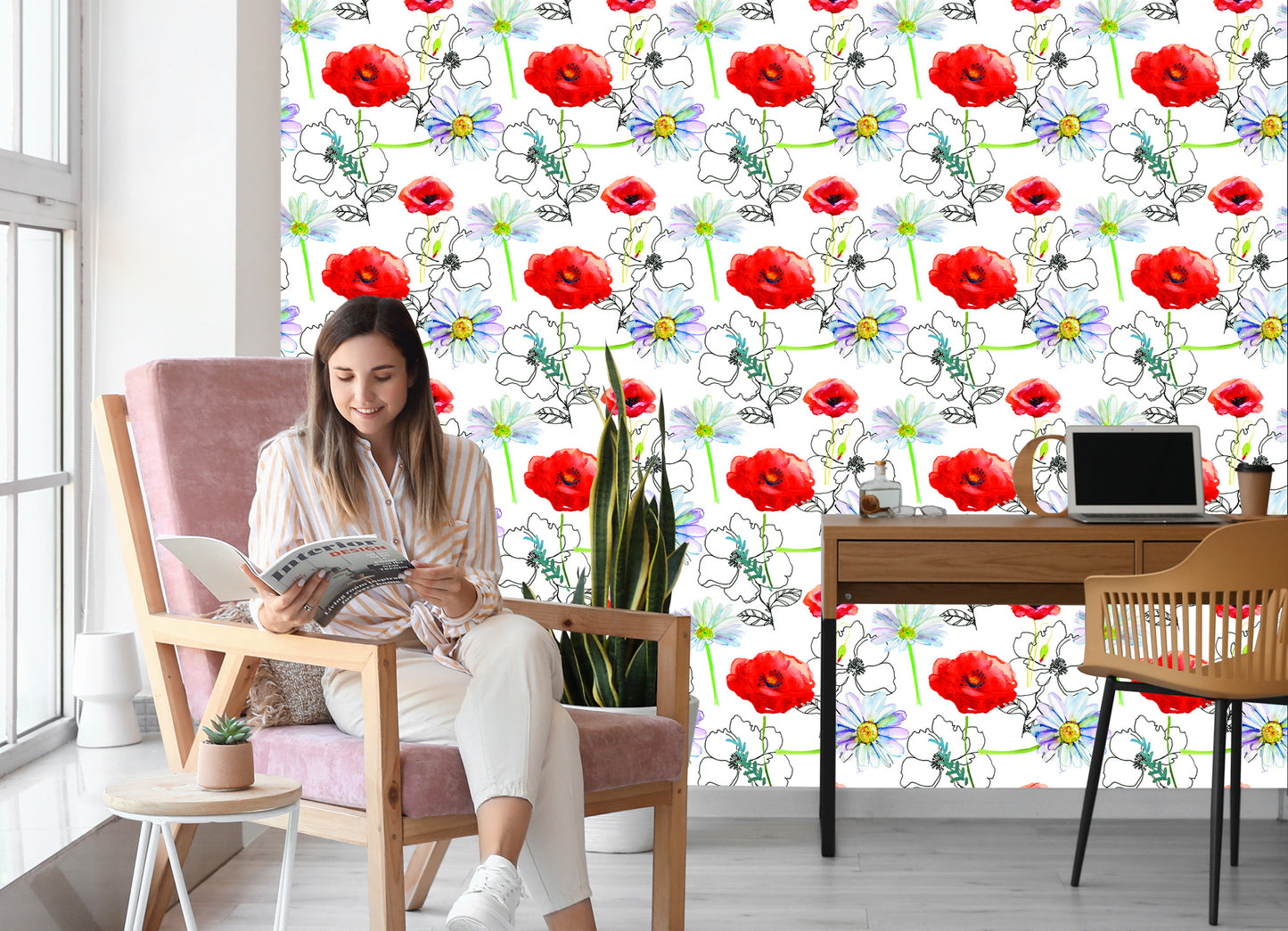 Wallpaper Poppies And Daisies