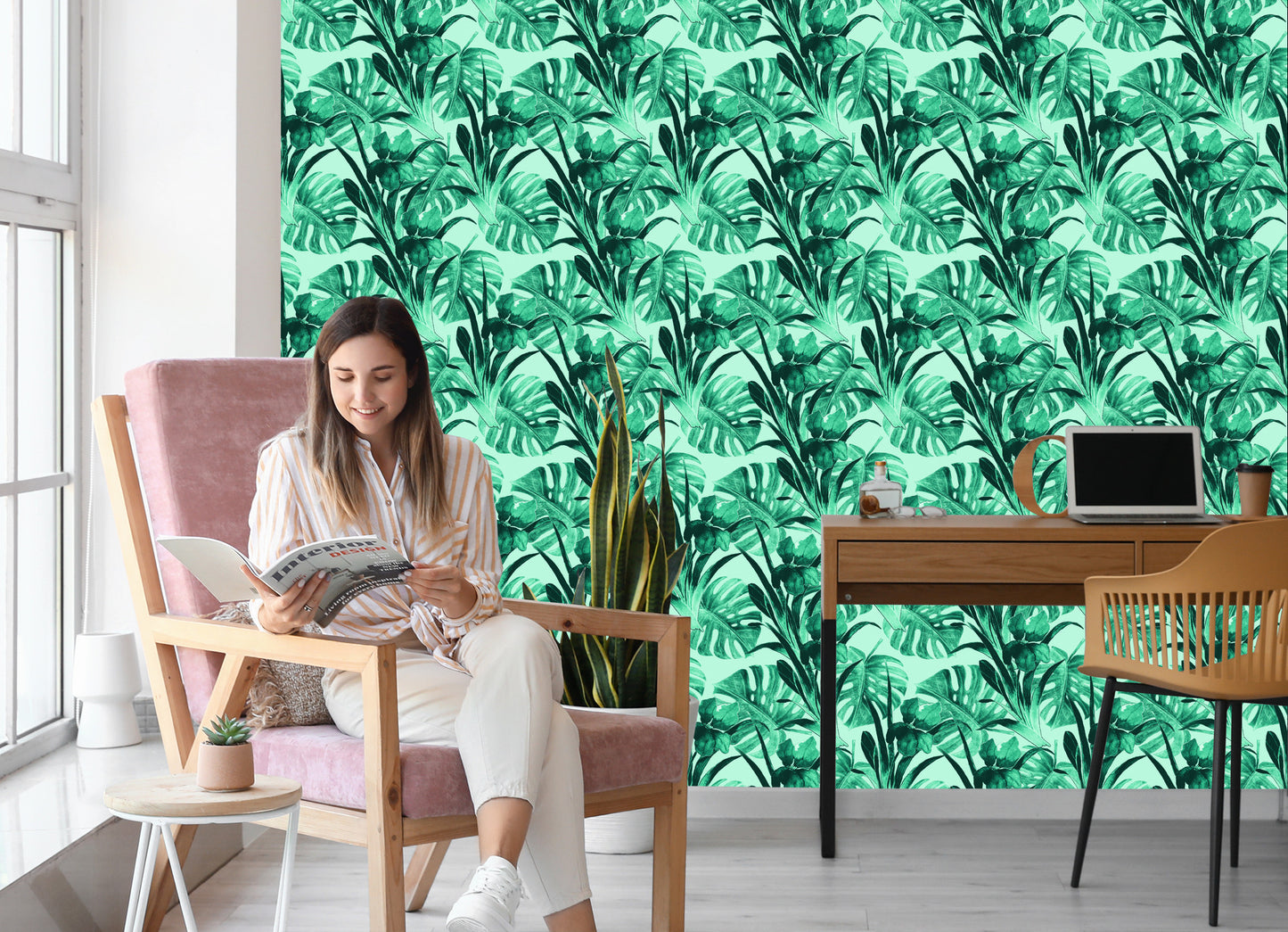 Wallpaper Exotic Watercolor Leaves