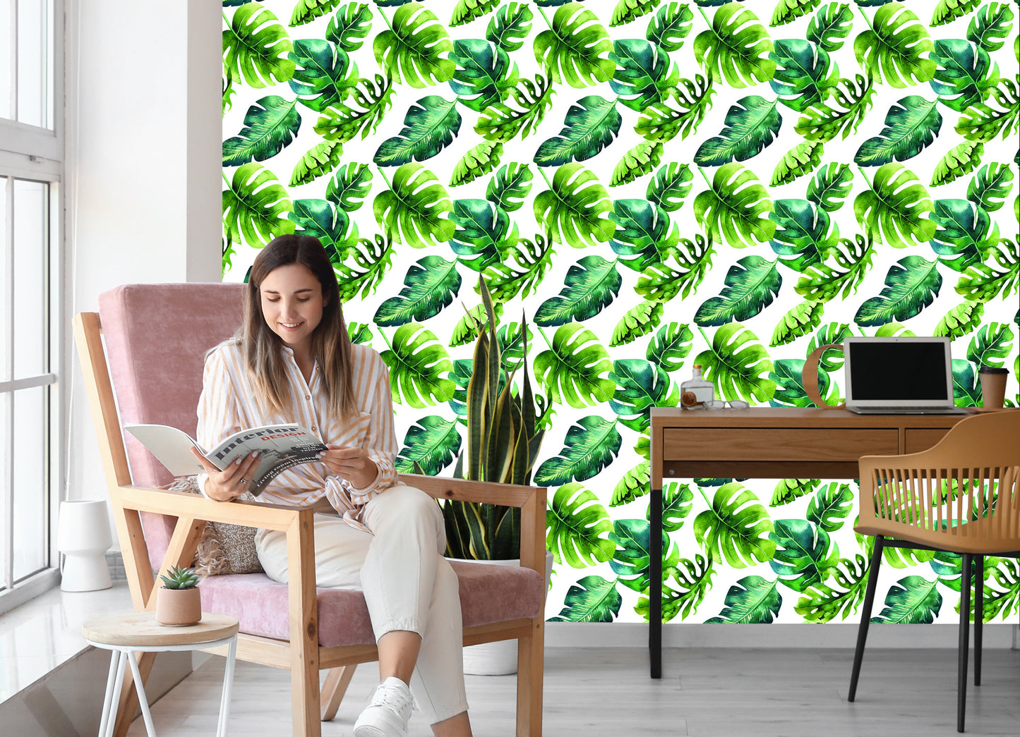 Wallpaper Tropical Leaves In Green Shades