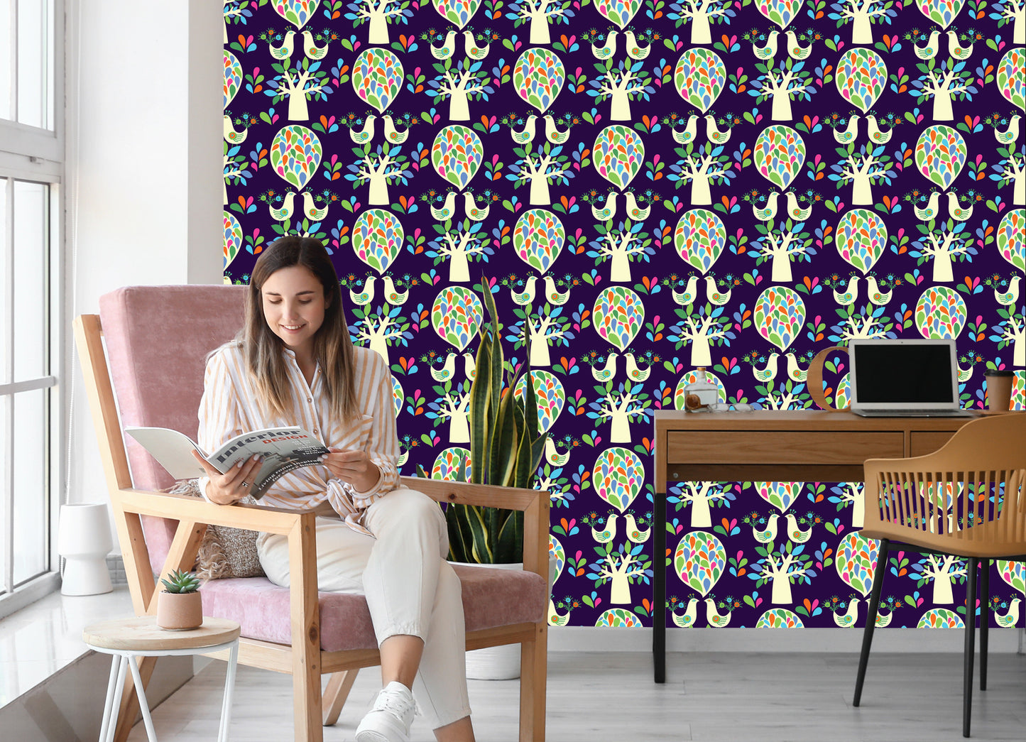 Wallpaper Tree With Colorful Leaves Children's Room