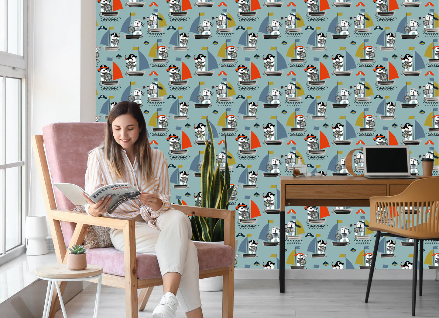 Wallpaper Pirate Animals Ships For Baby's Room