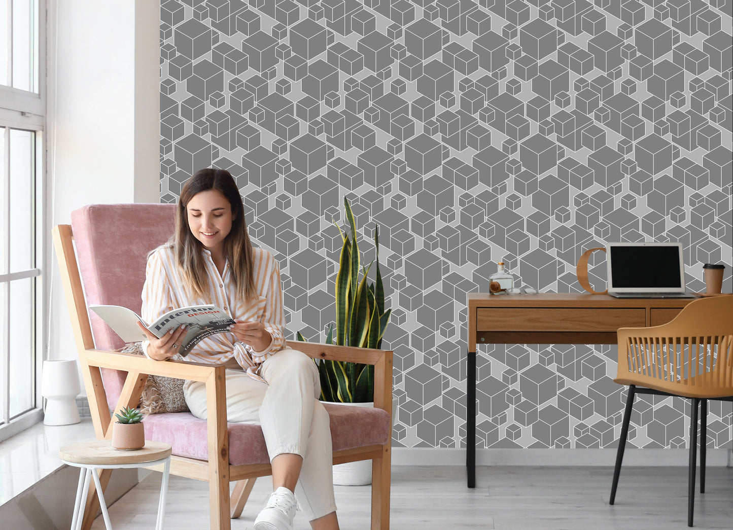 Wallpaper Geometric - Gray Cubes
