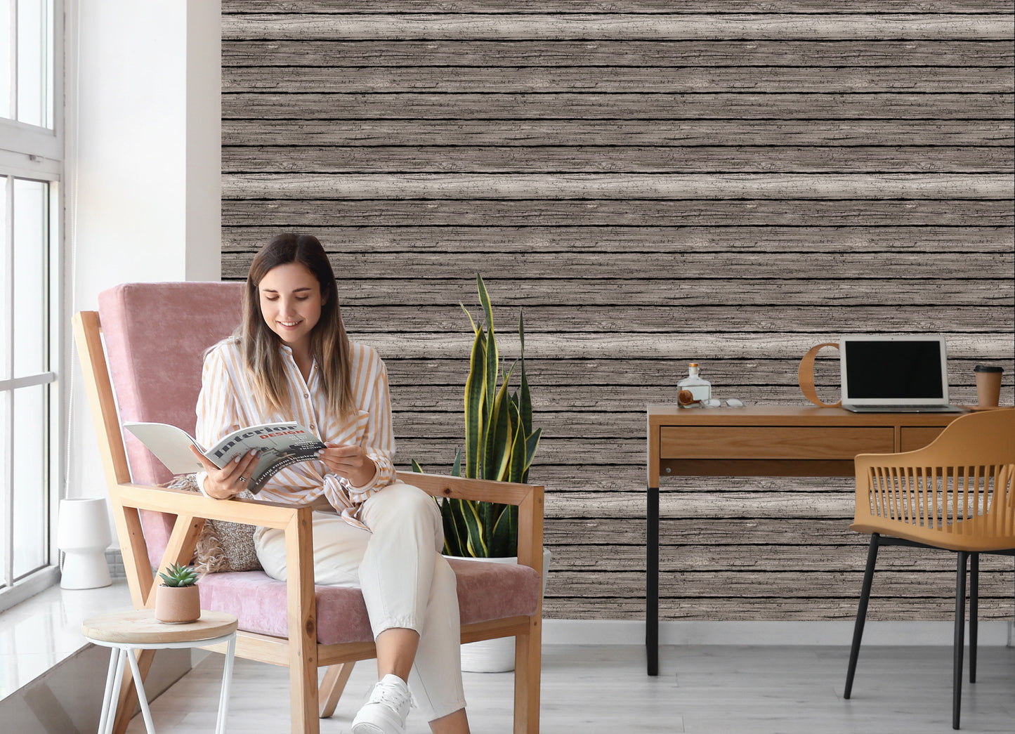 Wallpaper Faded Cracked Wood Plank