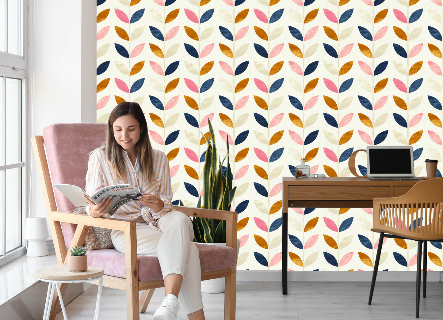 Wallpaper Painted Leaves In Retro Style