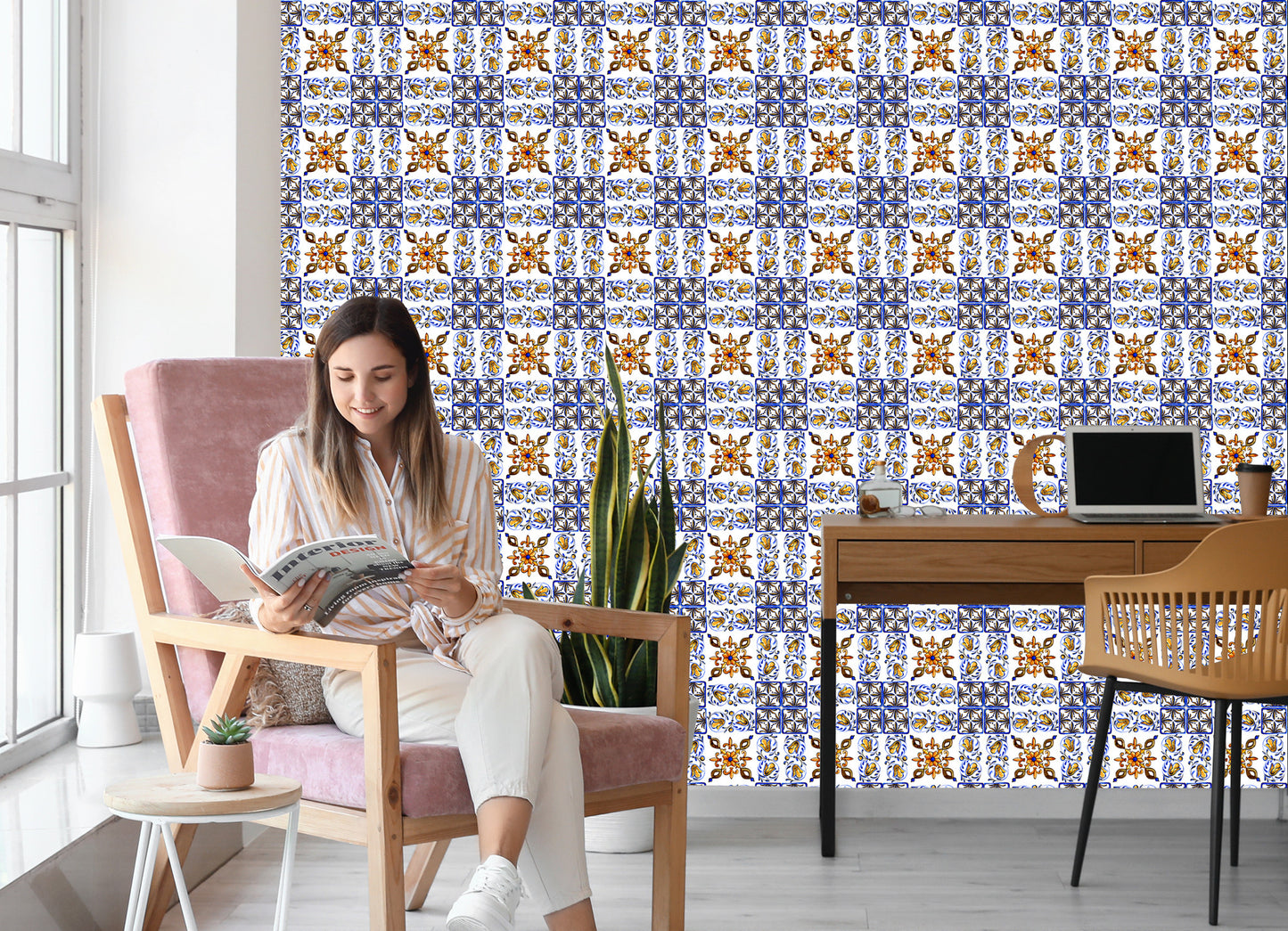 Wallpaper For Dining Room Mosaic Tile Imitation Flowers