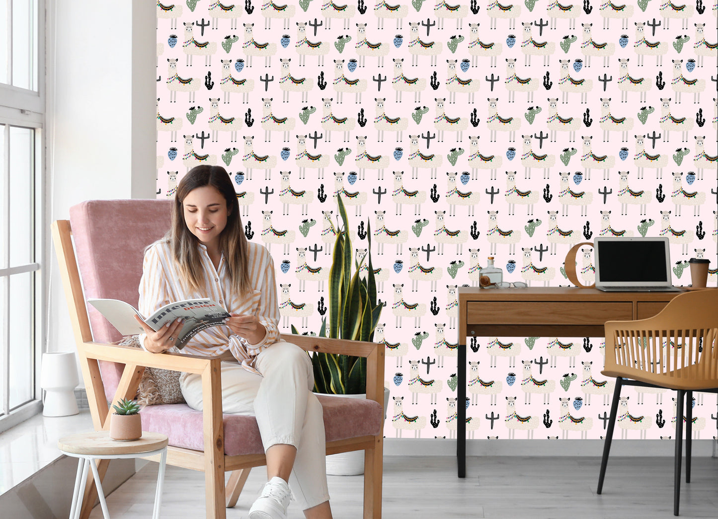 Wallpaper The Lama Animals Cacti For A Baby's Room