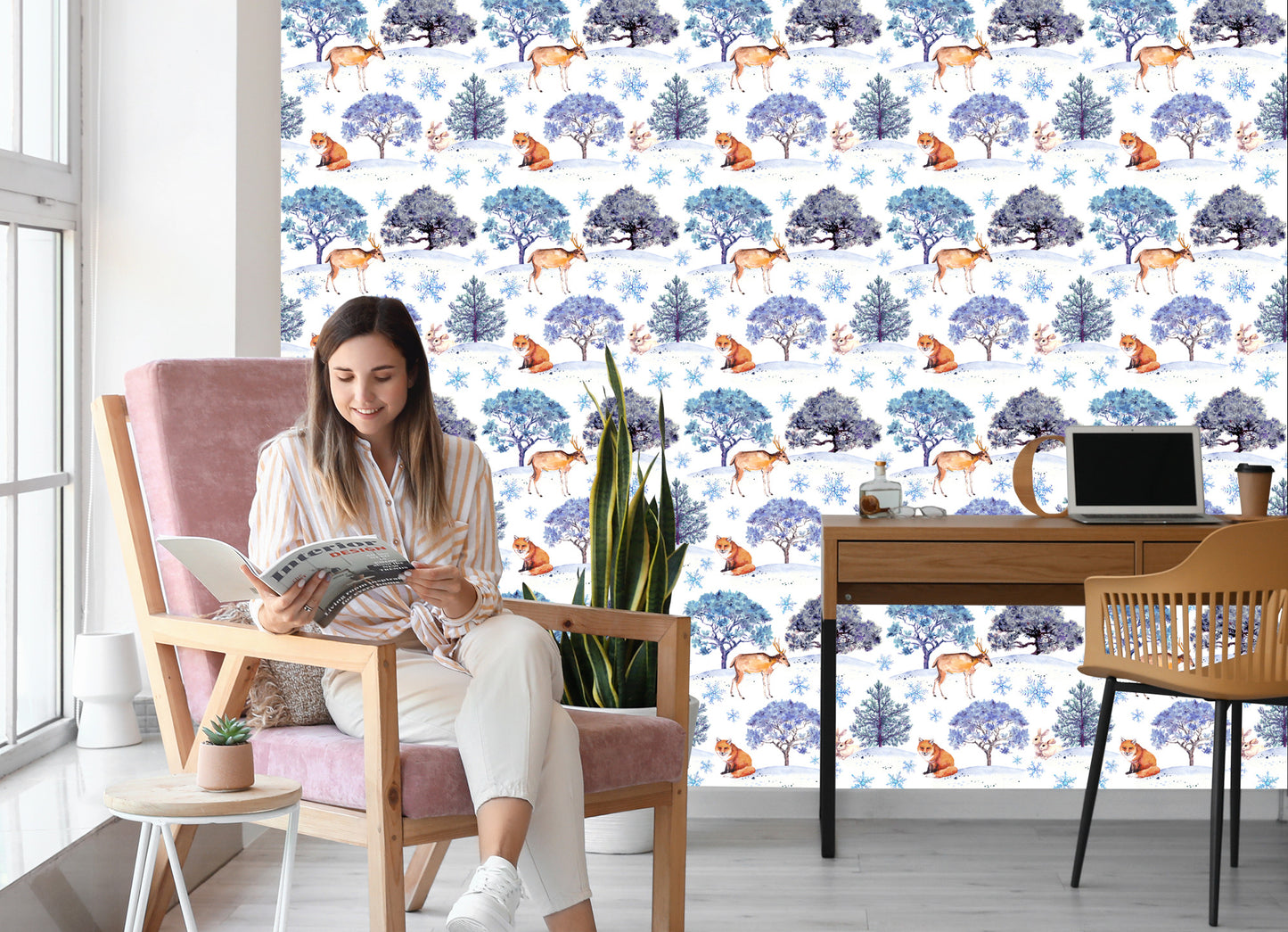 Wallpaper Deer, Hares And Trees