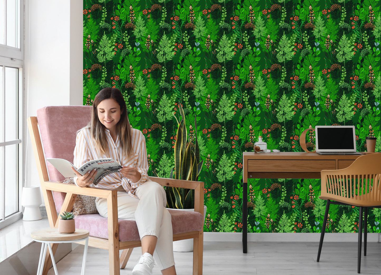 Wallpaper Forest Fern With Flowers