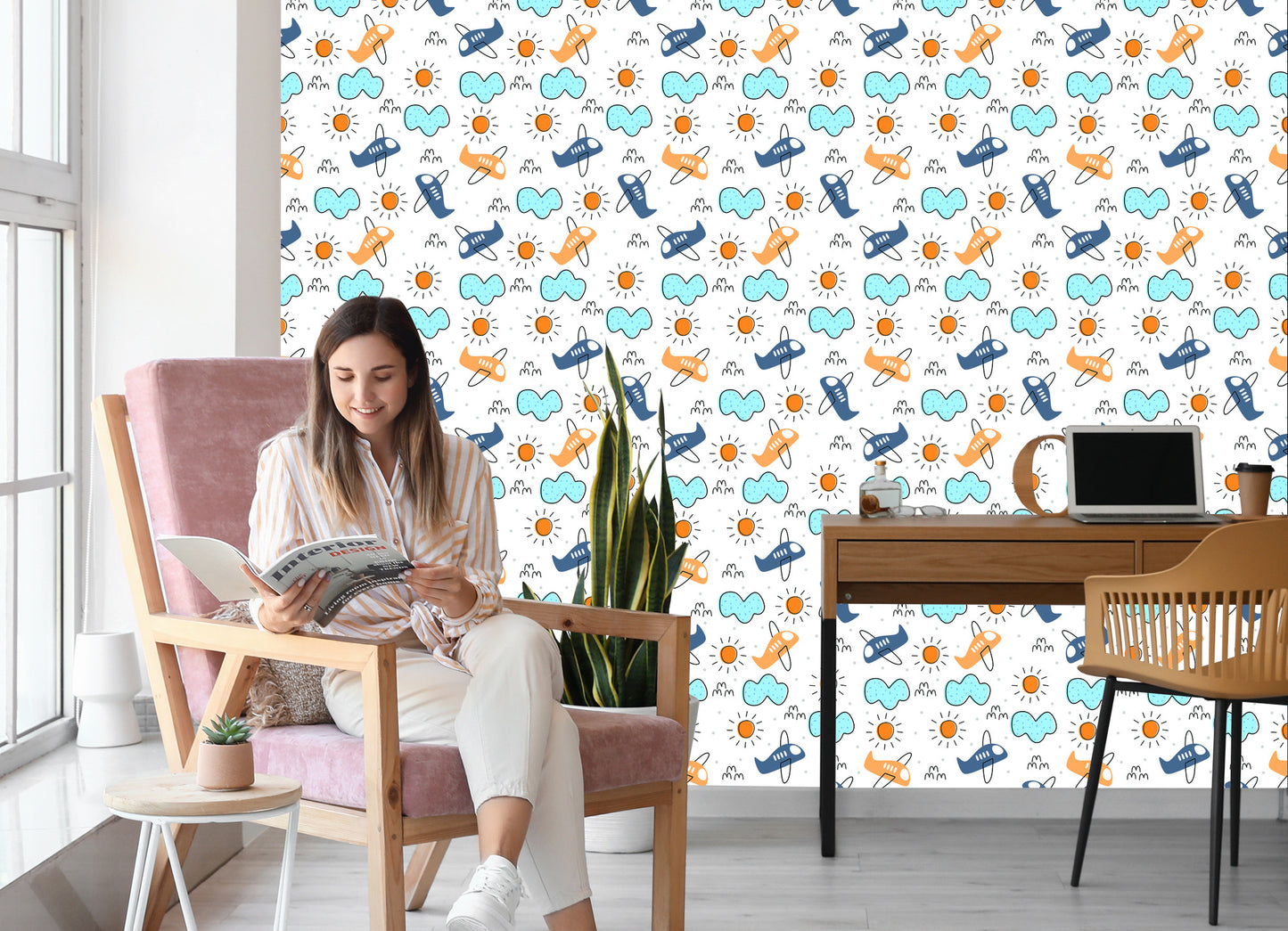 Wallpaper Minimalistic Fairytale Airplanes