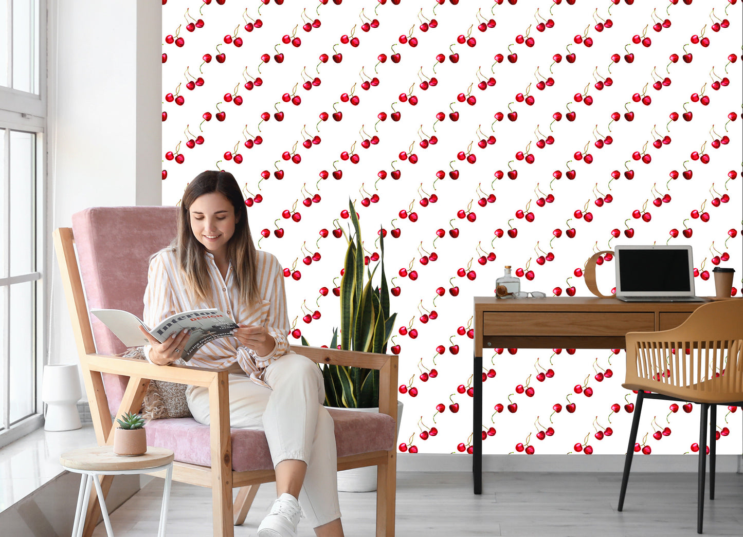 Wallpaper For The Kitchen Dining Room With Cherries Fruit
