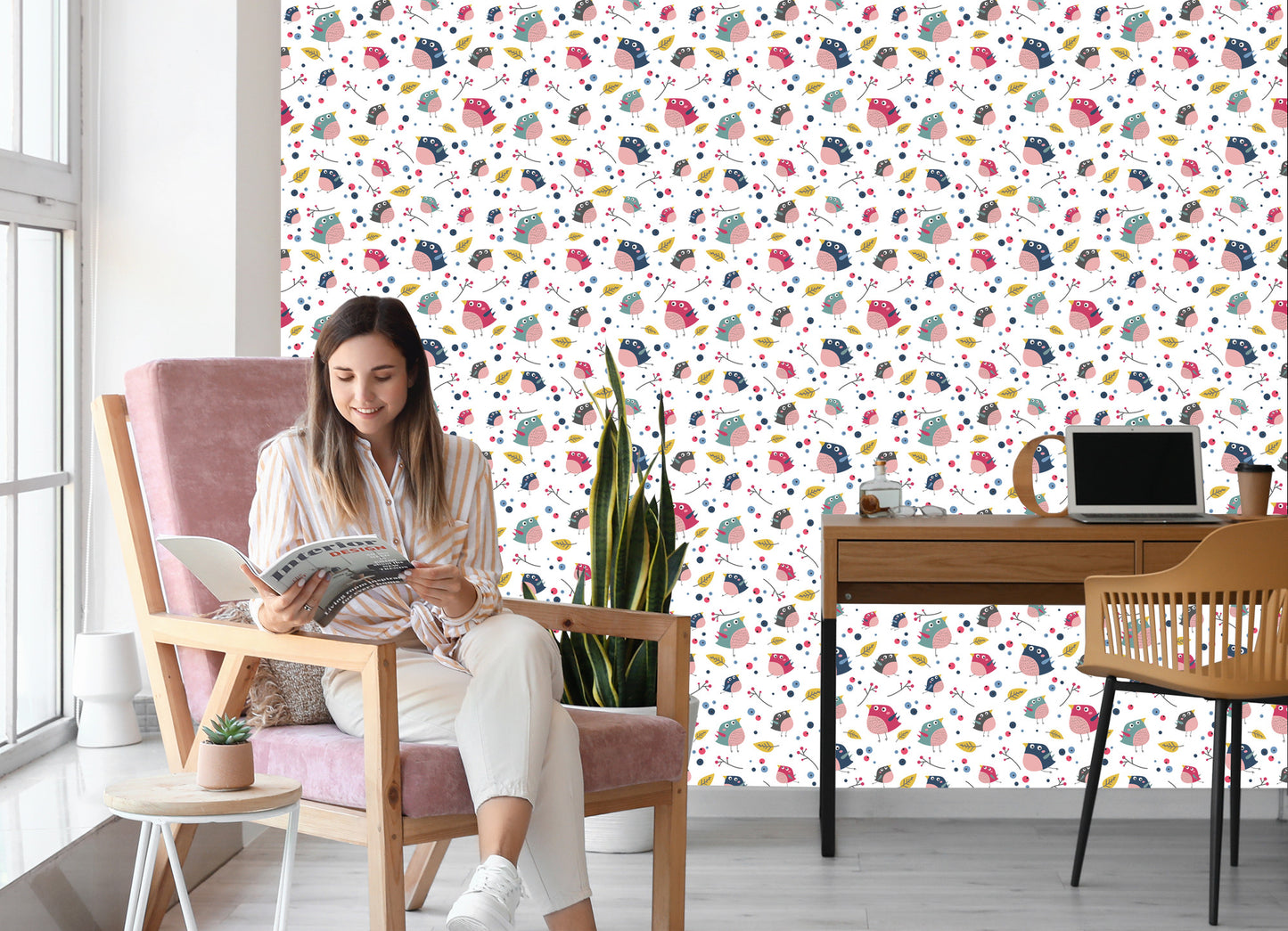 Wallpaper For Children - Colorful Birds And Forest Plants