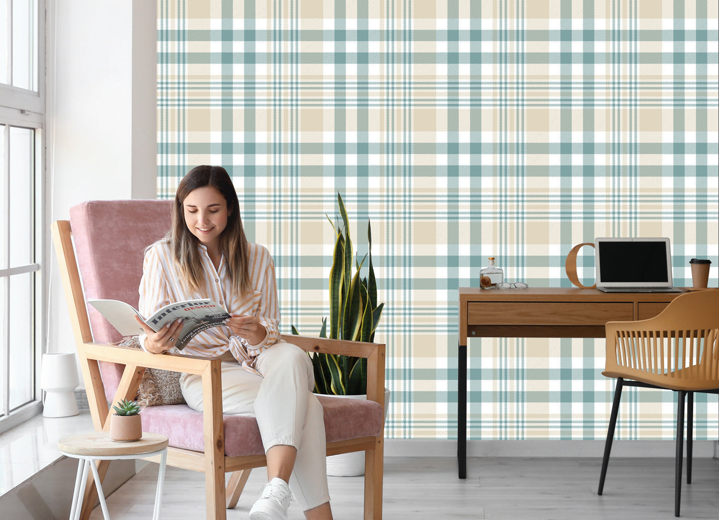 Wallpaper Geometric Plaid Bedroom Living Room