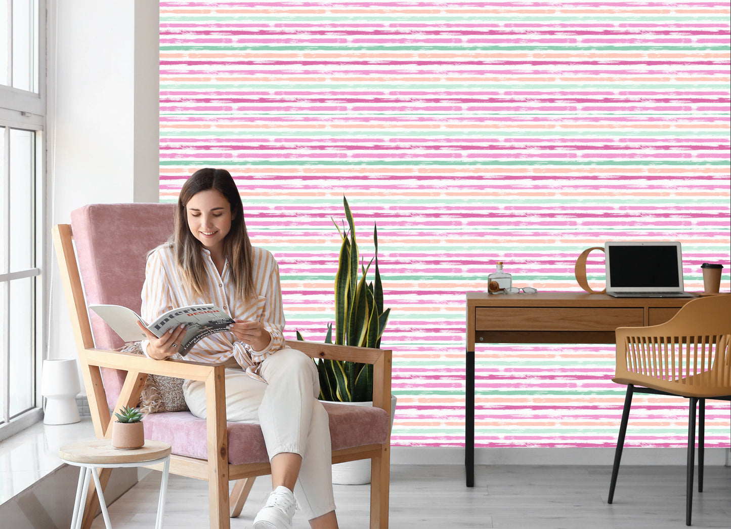 Wallpaper In Colorful Classic Stripes Horizontal Living Room