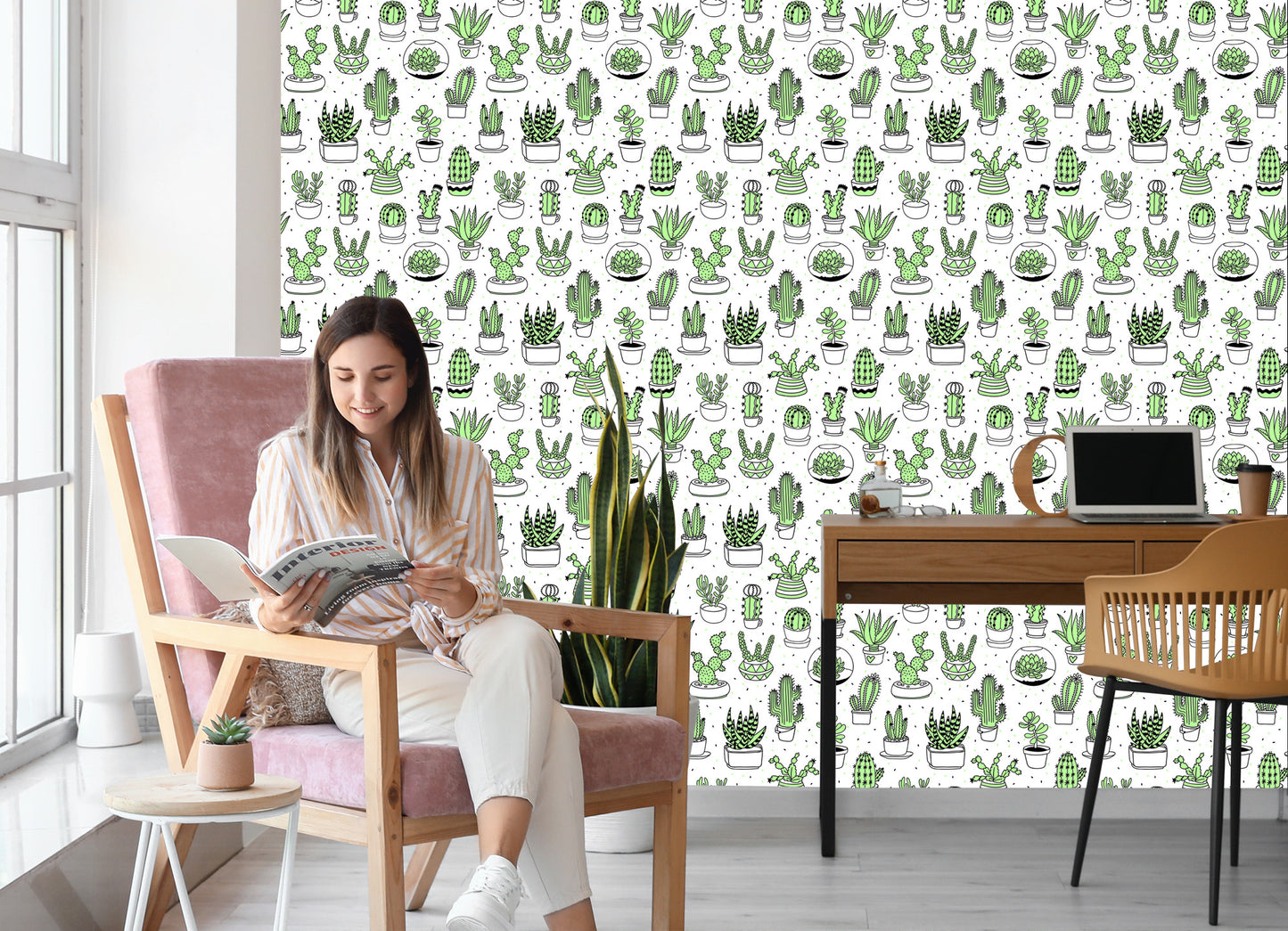Wallpaper Cacti In Scandinavian Style