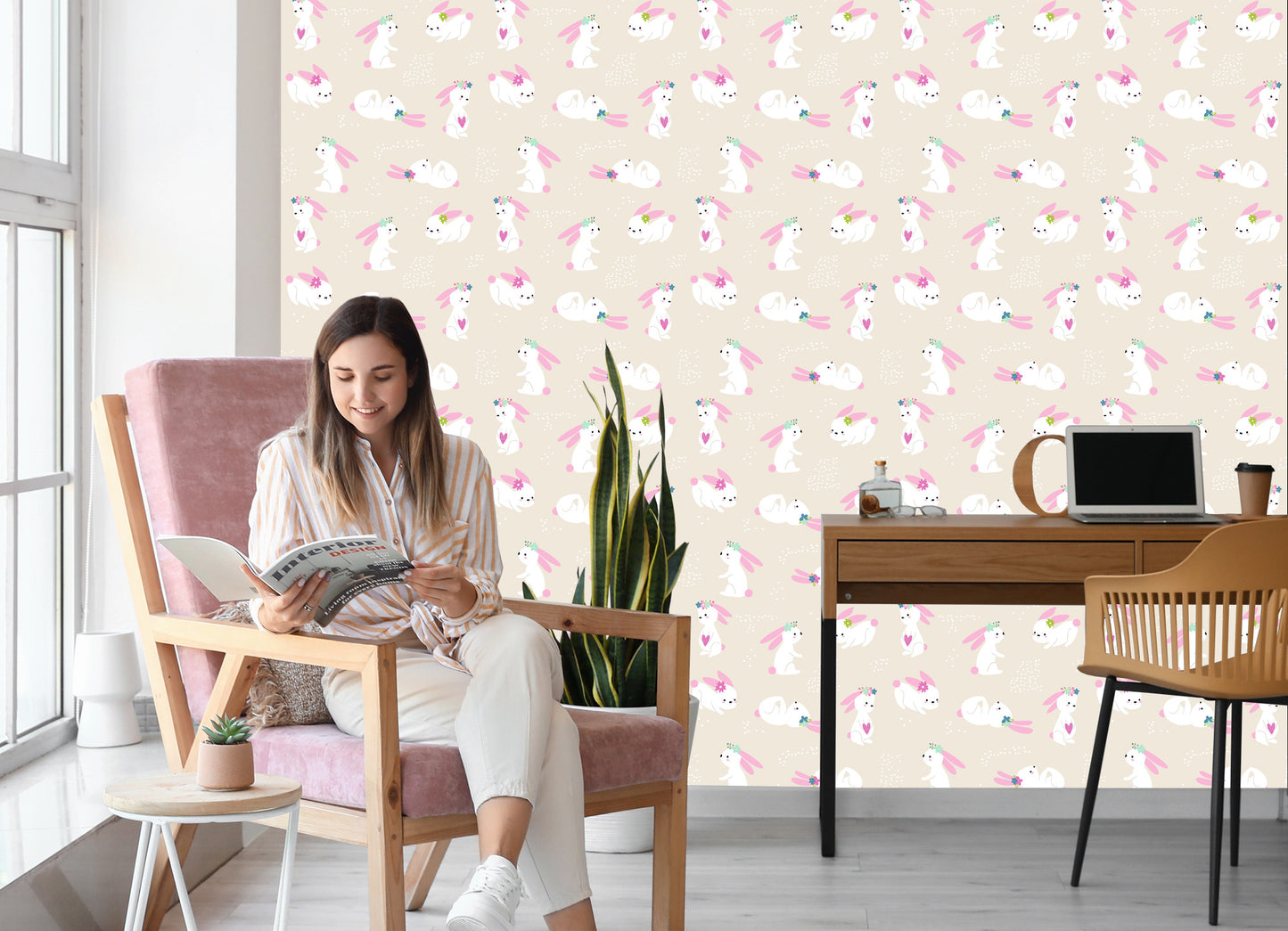 Wallpaper Rabbits And Hearts