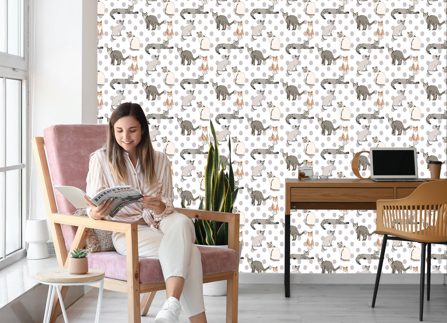 Wallpaper Cats On A Dot Ted Background