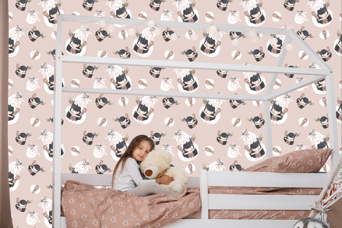 Wallpaper Indian Women With Rabbits And Feathers