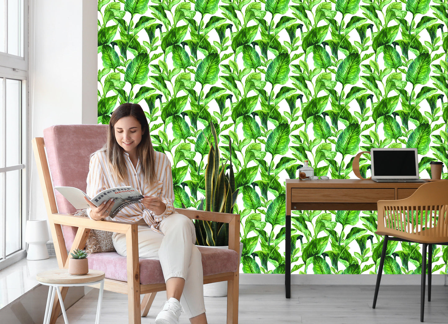 Wallpaper Tropical Leaves Watercolor