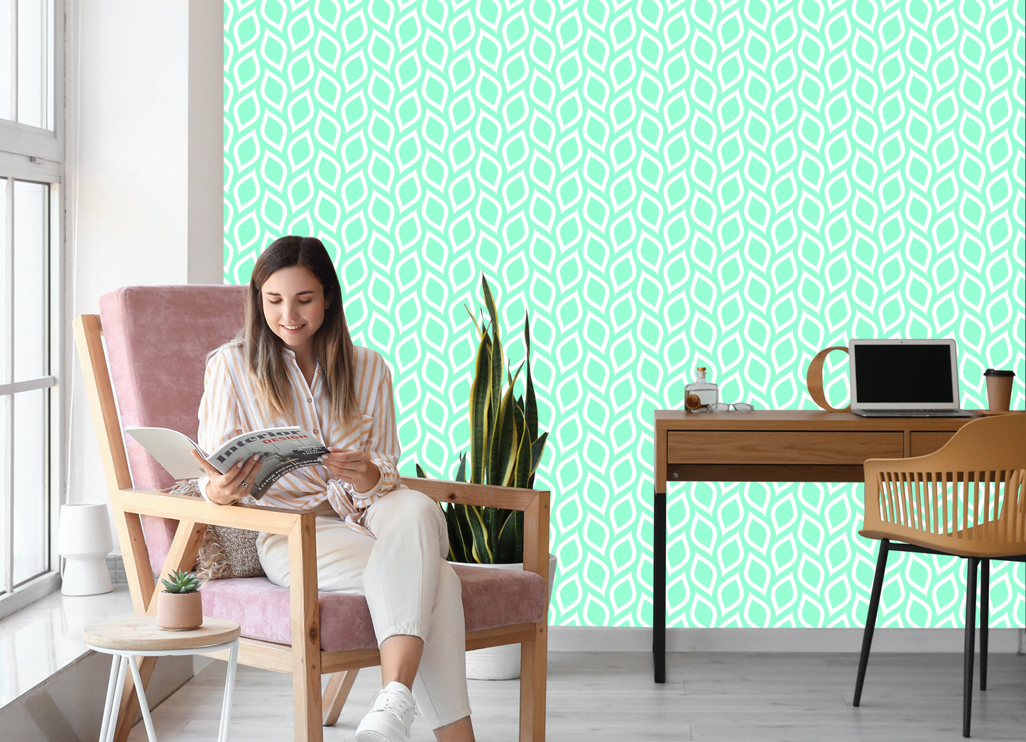 Wallpaper Turquoise Lemons In Retro Style