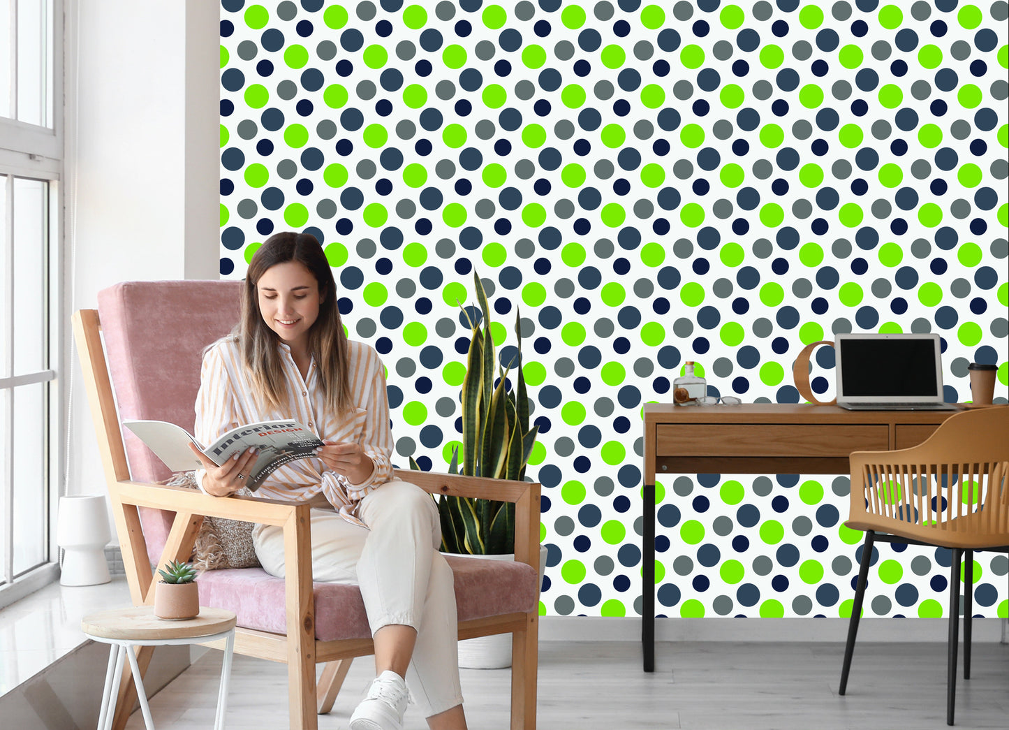 Wallpaper Grey And Green Dots