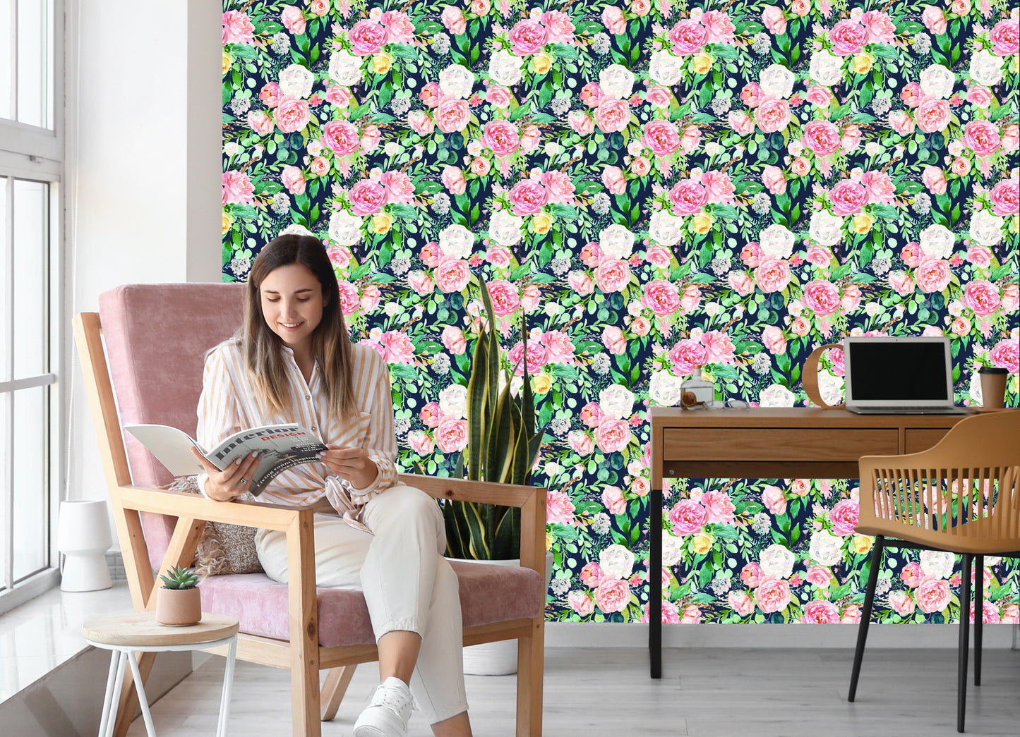 Wallpaper Colorful Watercolour Flowers And Leaves