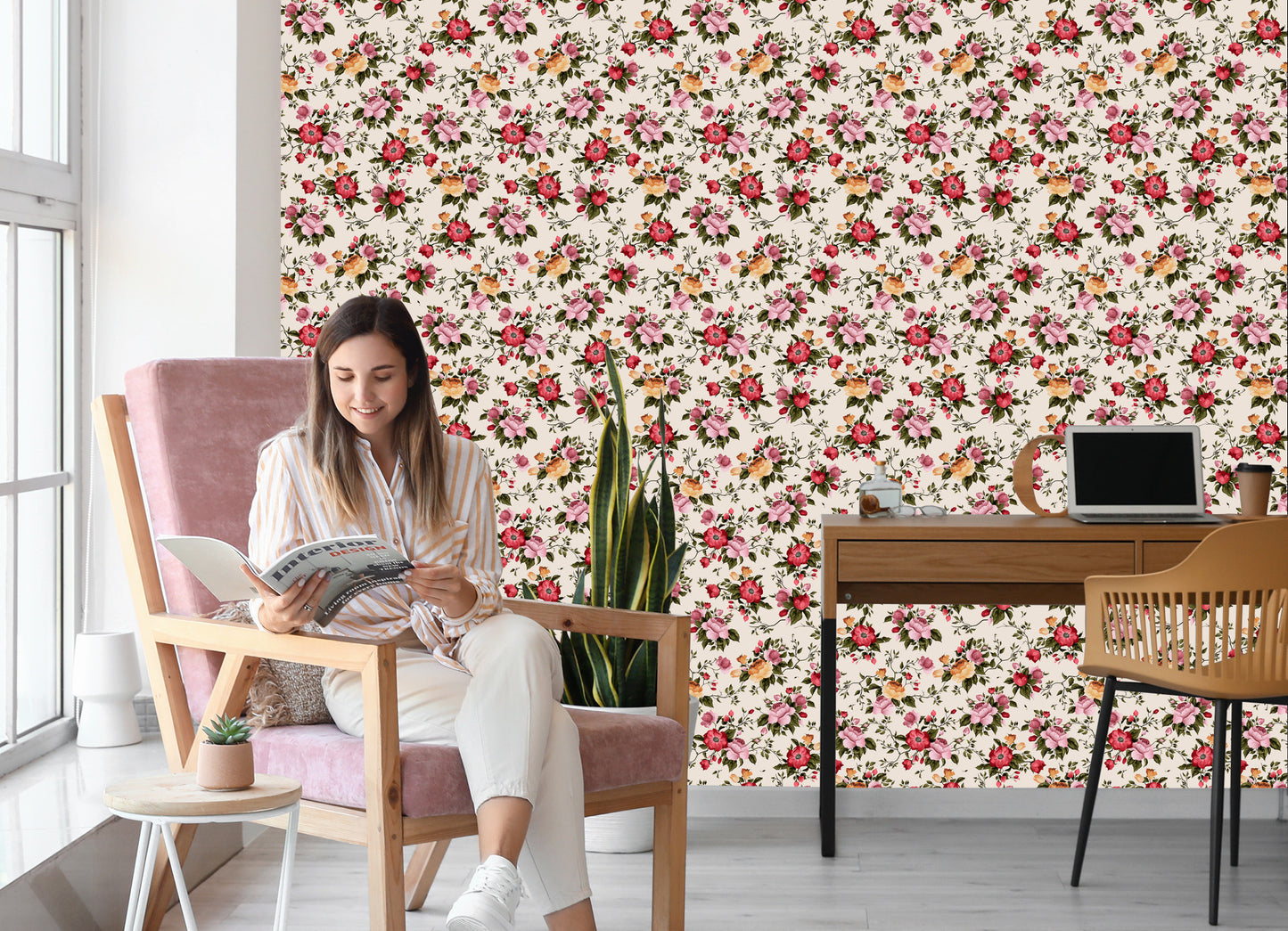 Wallpaper Colorful Roses In Watercolor