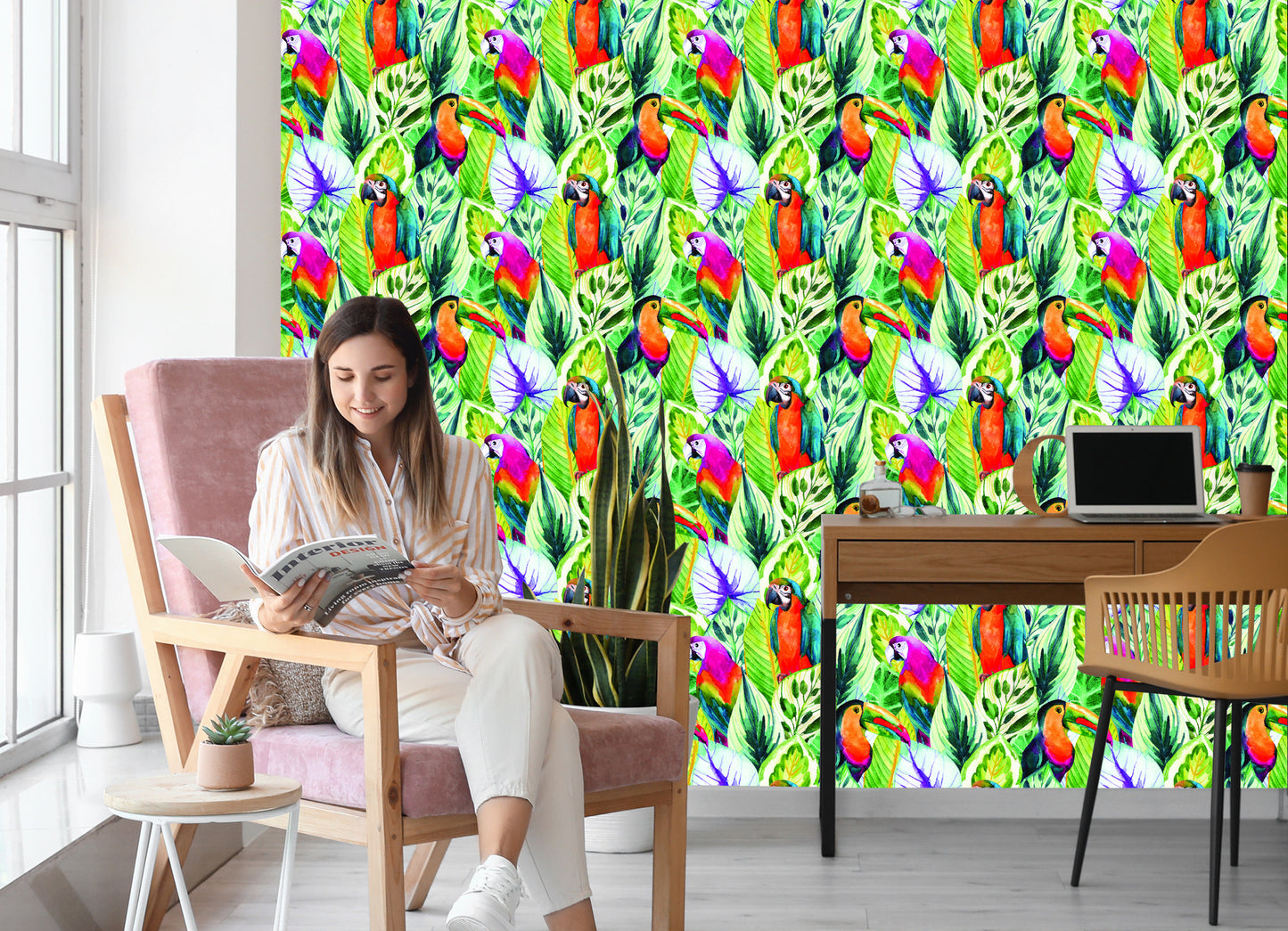 Wallpaper Tropical Leaves And Birds