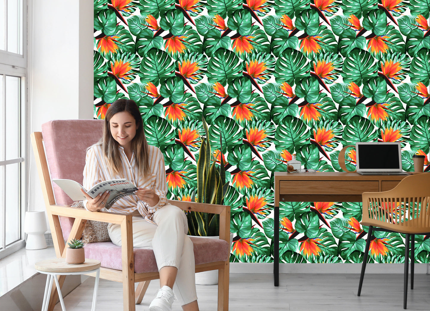 Wallpaper Tropical Leaves And Flowers