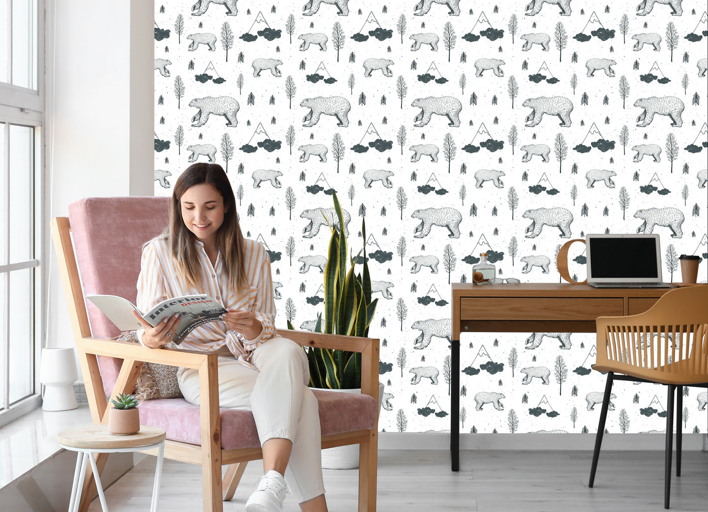 Wallpaper Small Bears, Trees And Mountains
