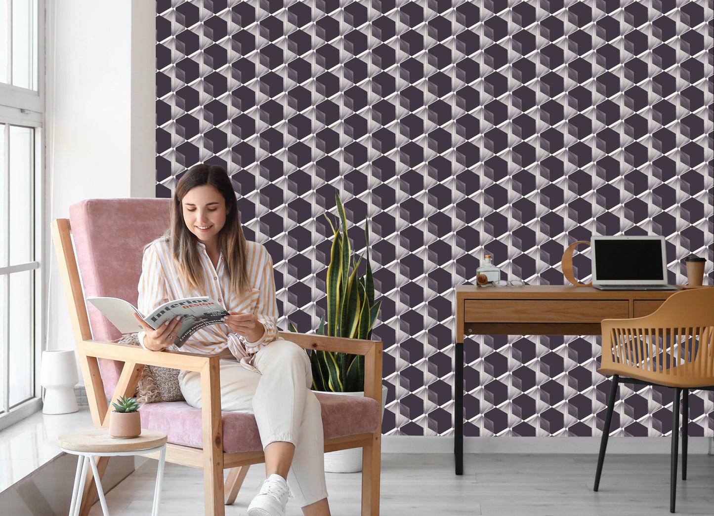 Wallpaper Modernist Hexagons - 3D Effect