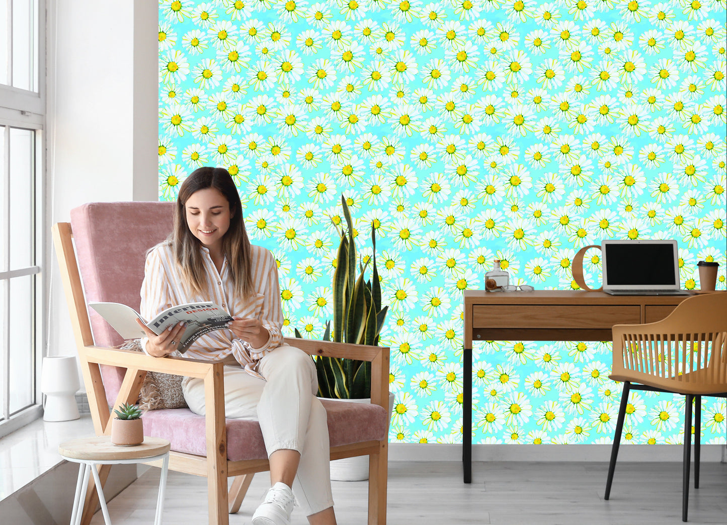 Wallpaper Daisies Painted With Watercolor