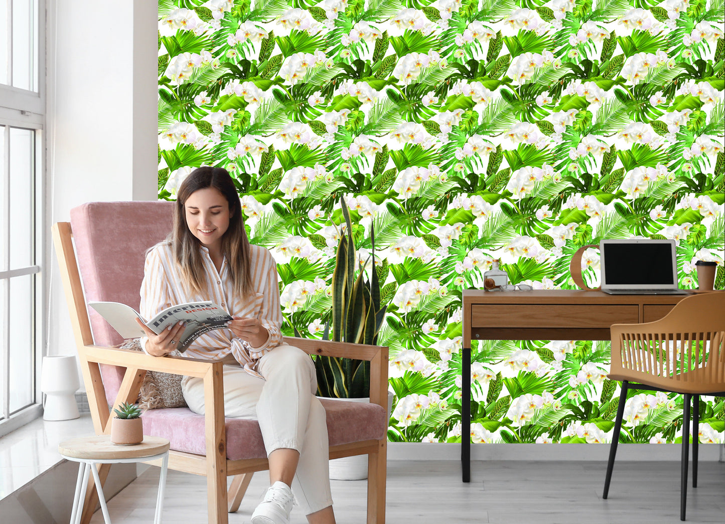 Wallpaper Nature Green Orchids Flowers For Living Room