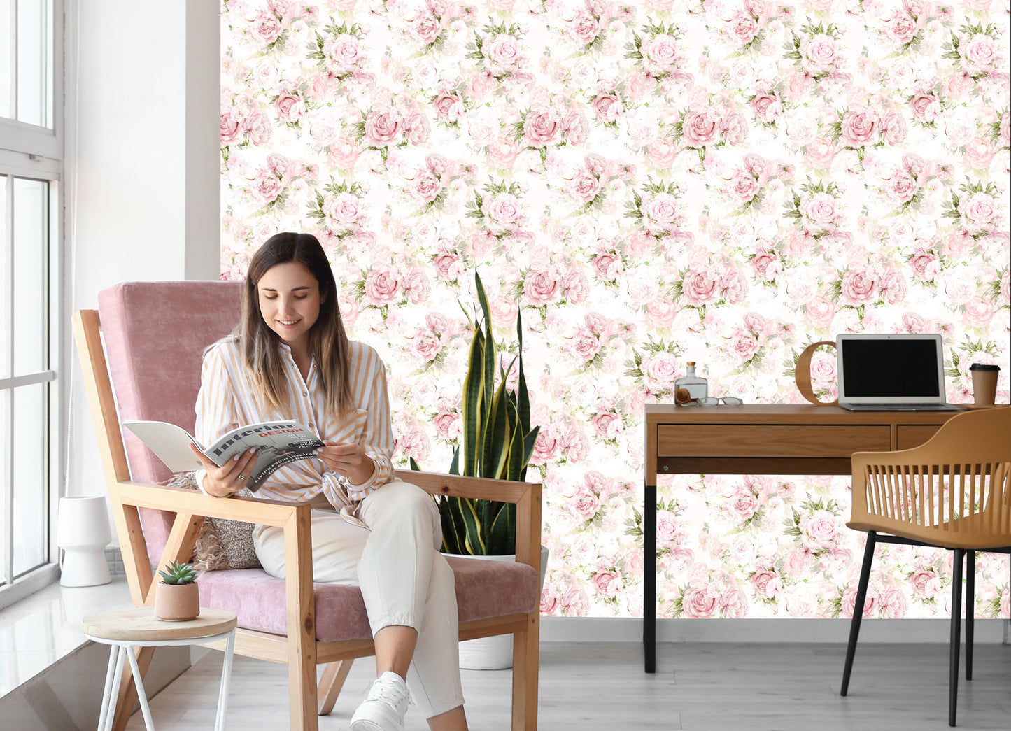 Wallpaper For Bedroom Pastel Peonies Flowers Leaves