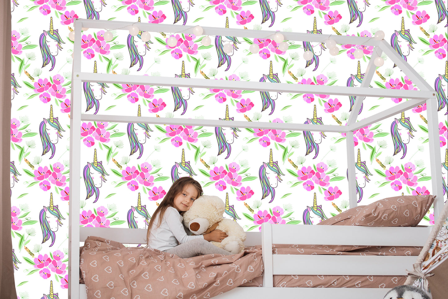 Wallpaper For Children - Sleeping Unicorns On The Background Of Flowers