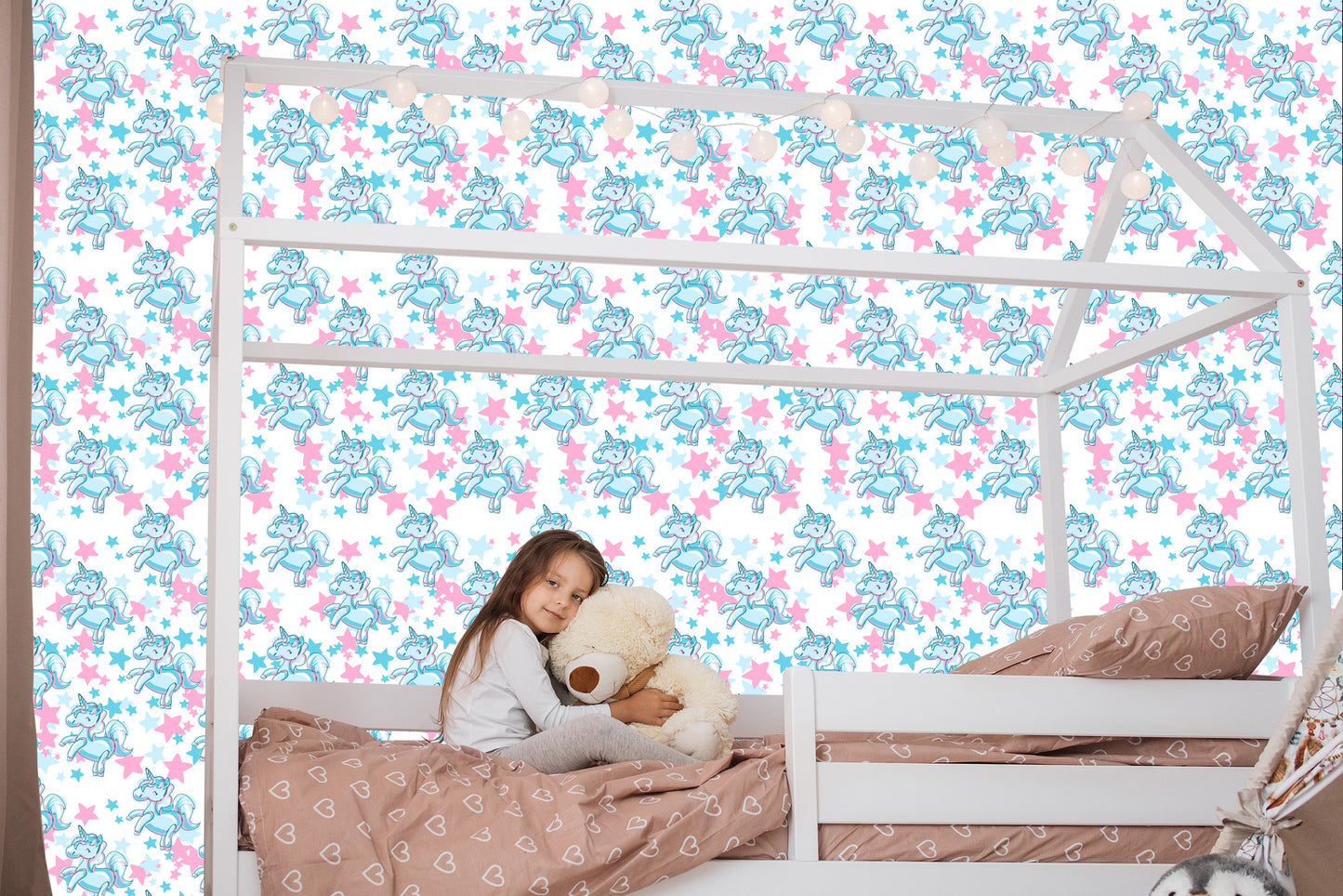 Wallpaper For Children - Smiling Unicorns Against The Background Of The Stars