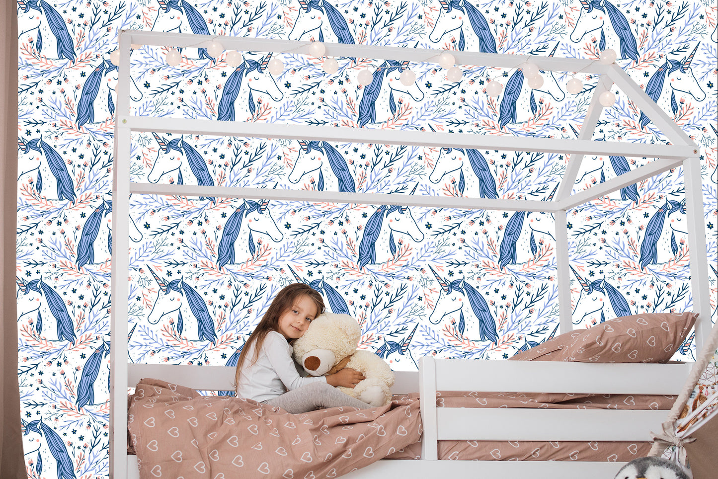 Wallpaper For Children - Unicorns On A Scandinavian Style Background