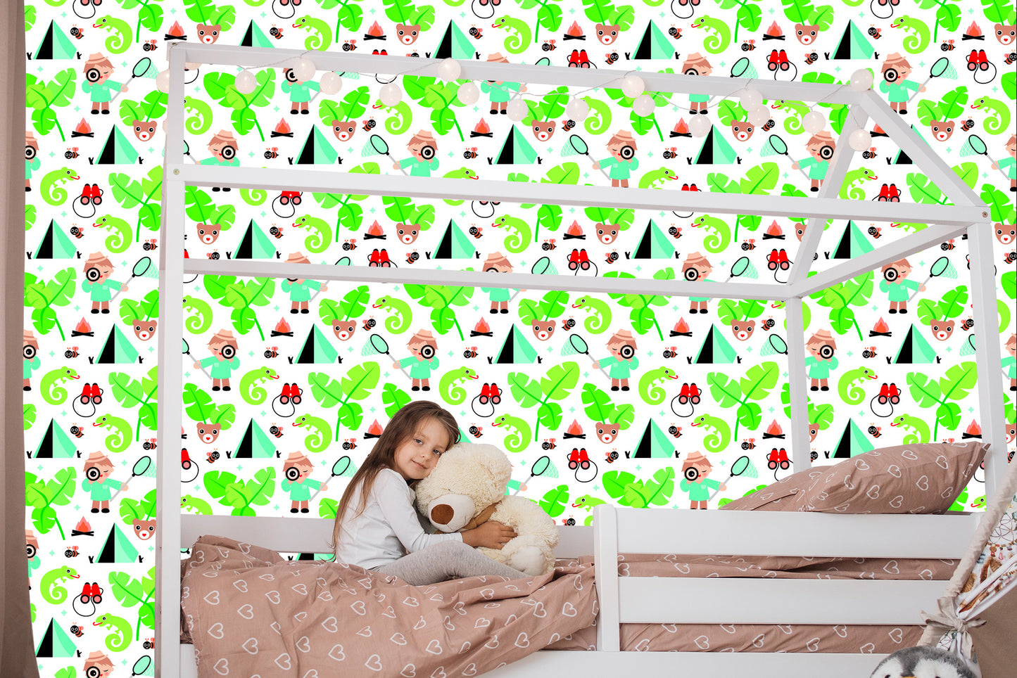 Wallpaper To Boy's Room Leaves Green Animals
