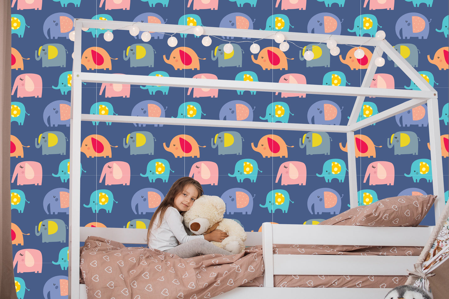 Wallpaper In Colorful Elephants Animals Room Of A Boy