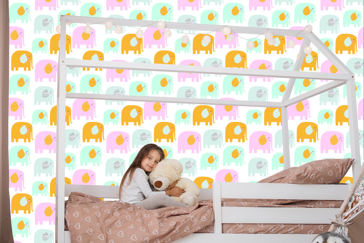 Wallpaper For Children - Happy Elephants In Pastel Colors