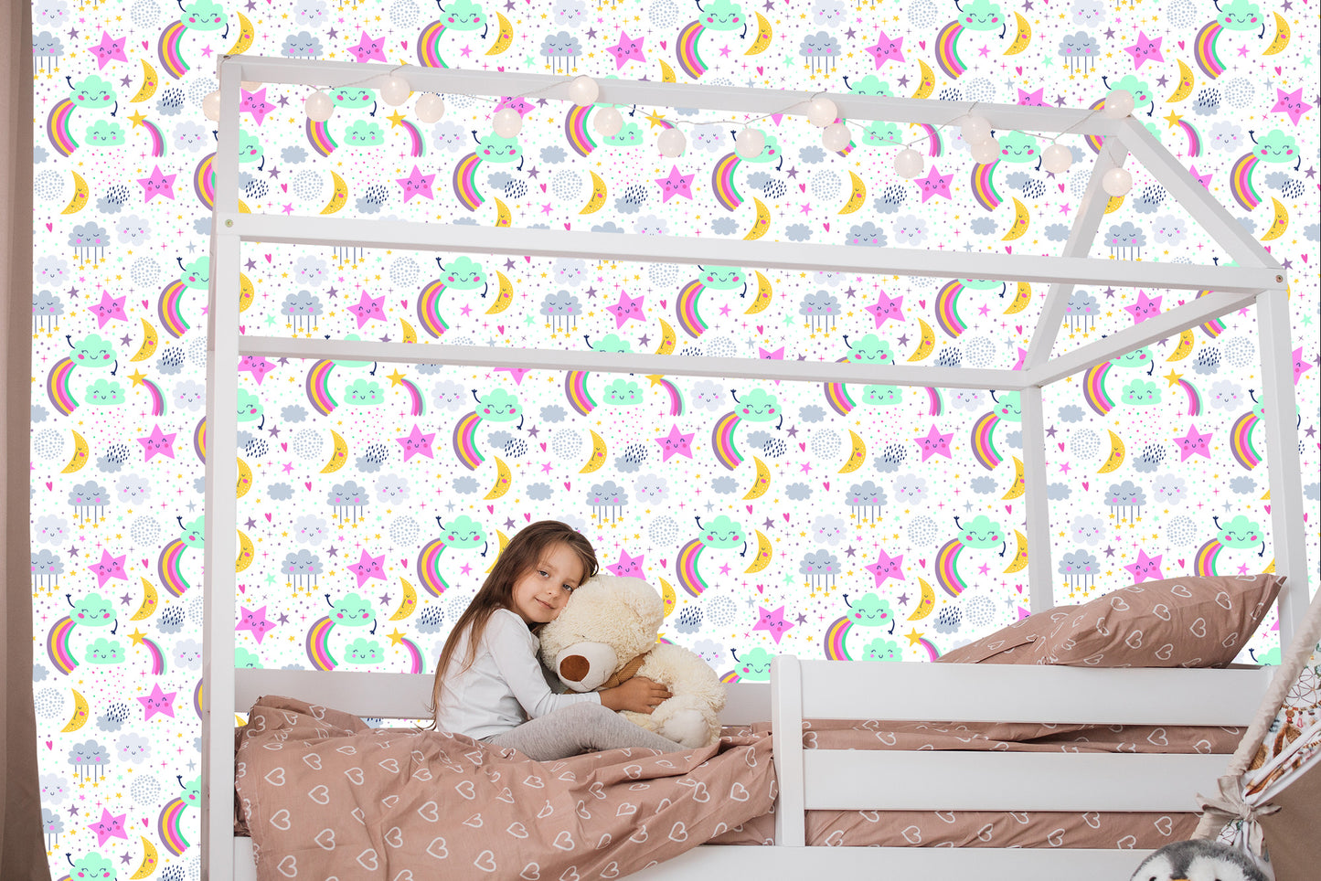 Wallpaper For Girls, Rainbow. Clouds. Stars