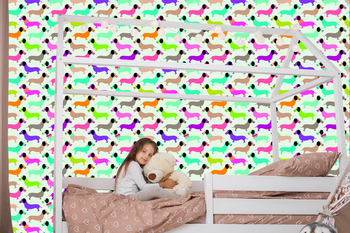 Wallpaper Colorful Little Dachshunds Girls Room