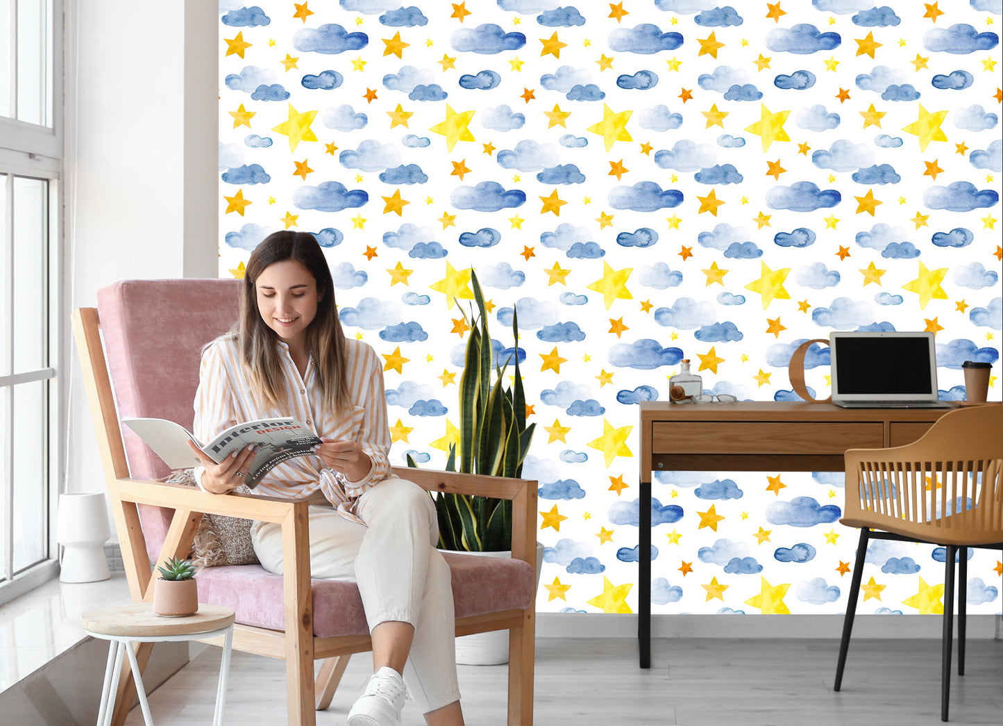 Wallpaper For Children - Stars And Clouds