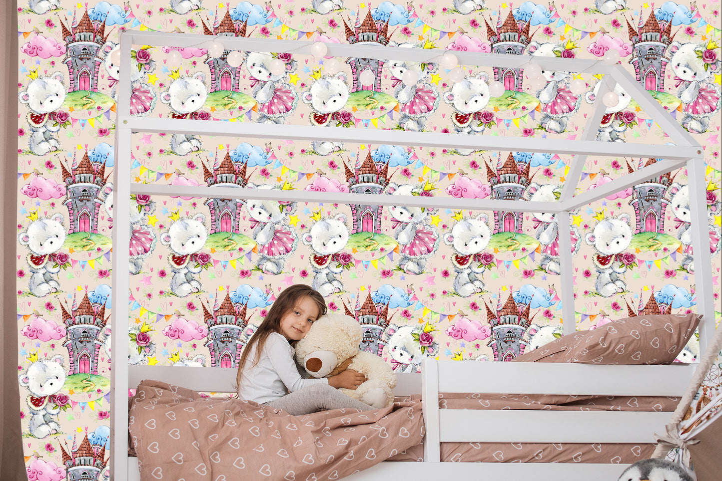 Wallpaper Fairy-Tale Children's Teddy Bears Clouds Castle