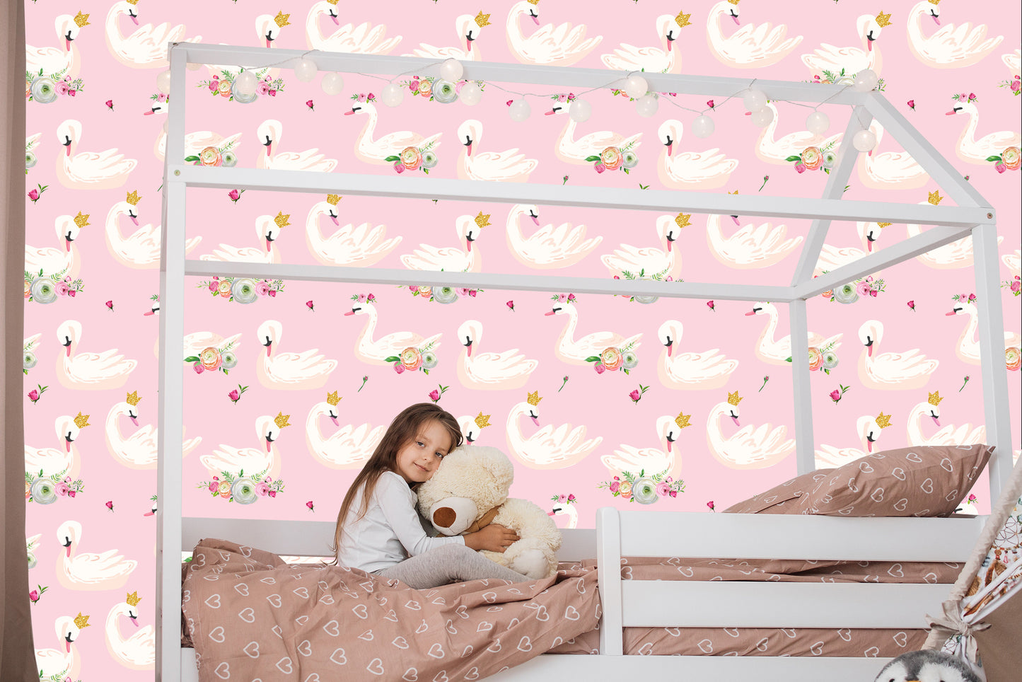 Wallpaper Fairy-Tale Children's Swan Flowers Nature