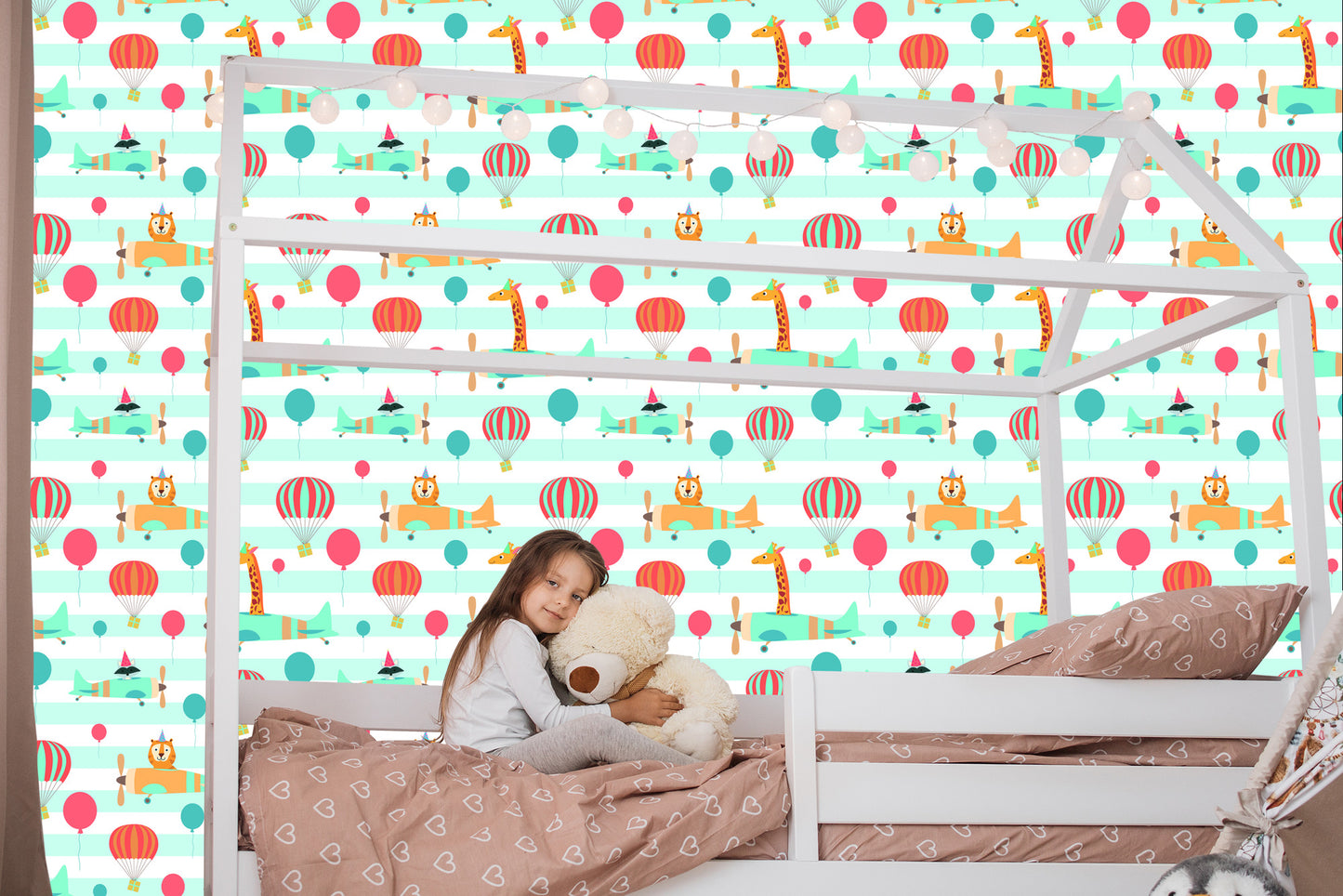 Wallpaper Balloons. Airplanes. Animals. Children's Room