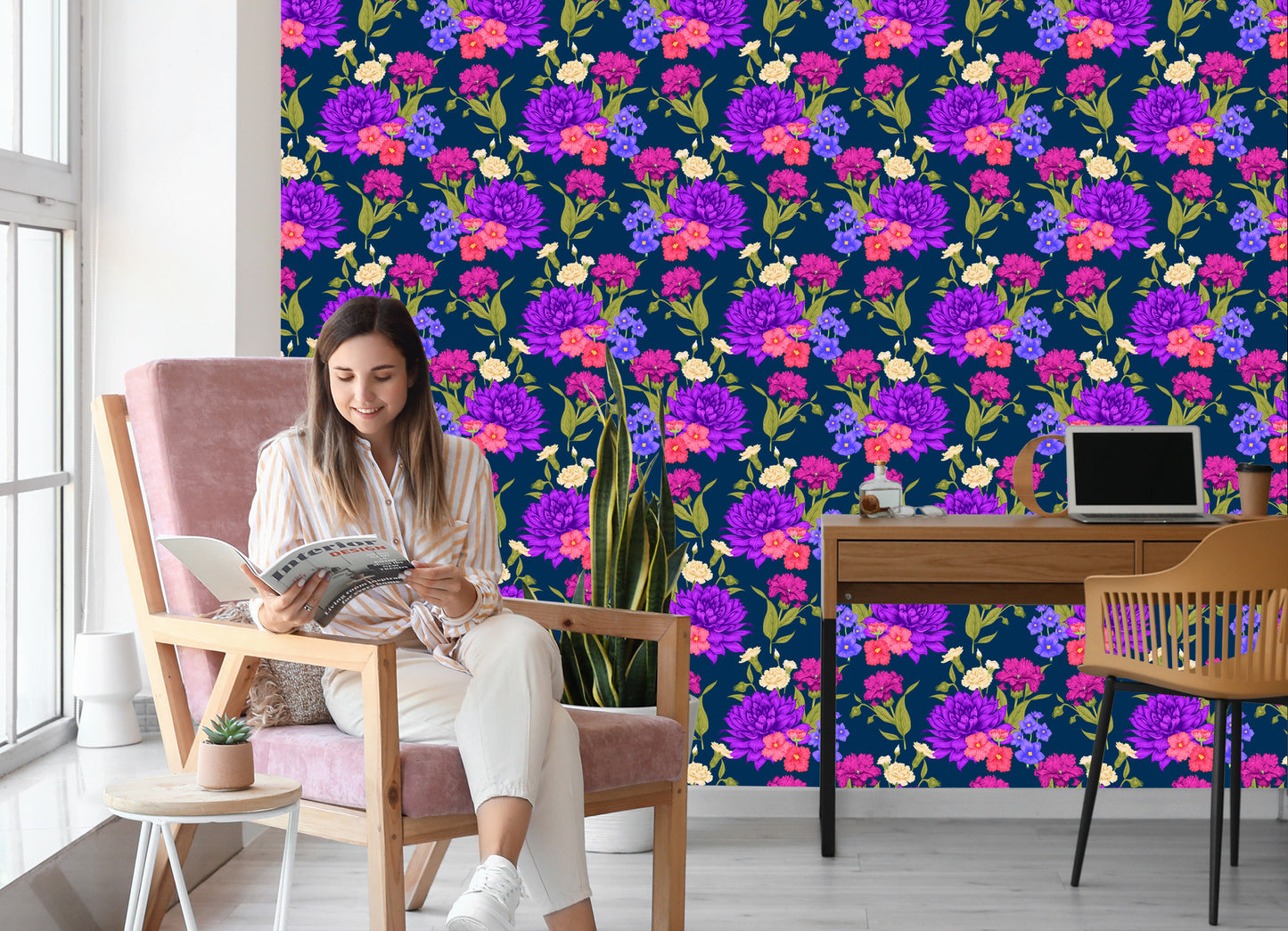 Wallpaper Flower Bouquet In Retro Style